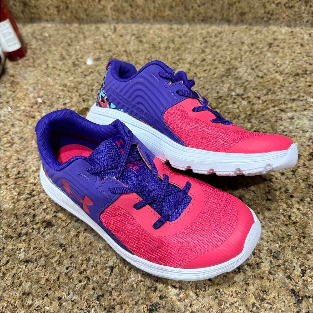 Under Armour Kids Pink and Purple Athletic Sneakers with White Sole - Picture 3 of 7